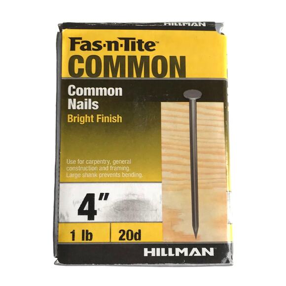 Hillman Fas N Tite Common Nails Bright Finish 4" 1lb 20d NIB New in Box - Picture 1 of 9